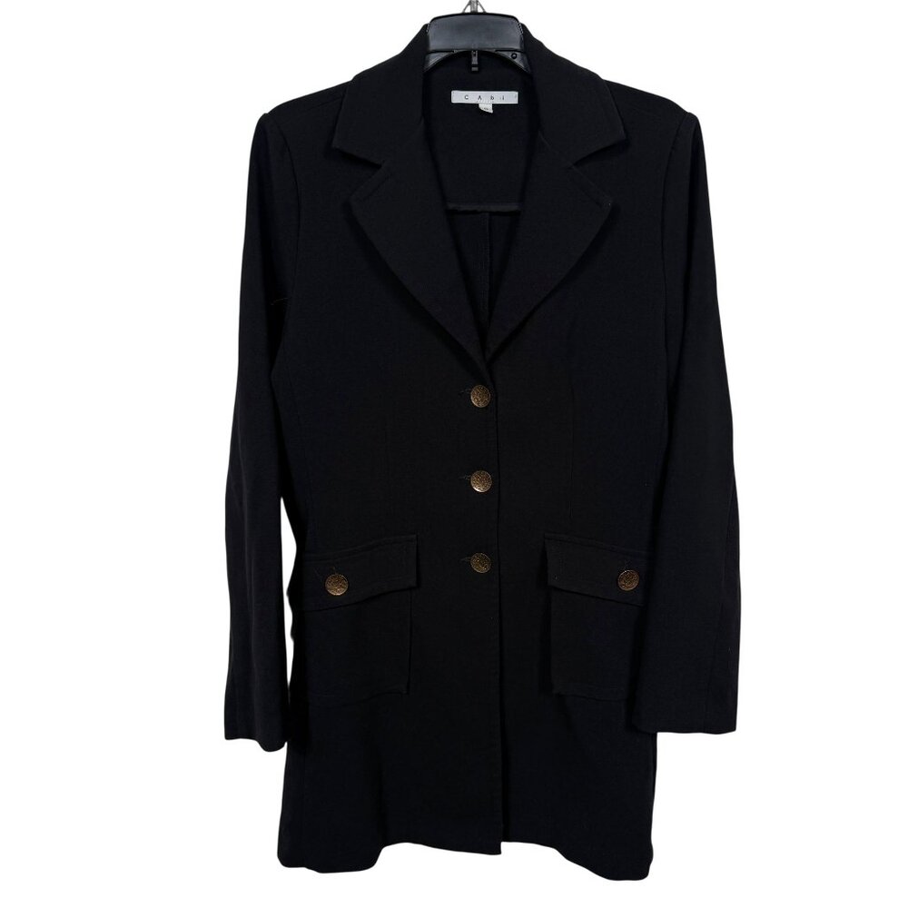 Vintage Cabi Jacket Womens 6 Black Three Button Rayon Blend Classic Long #190